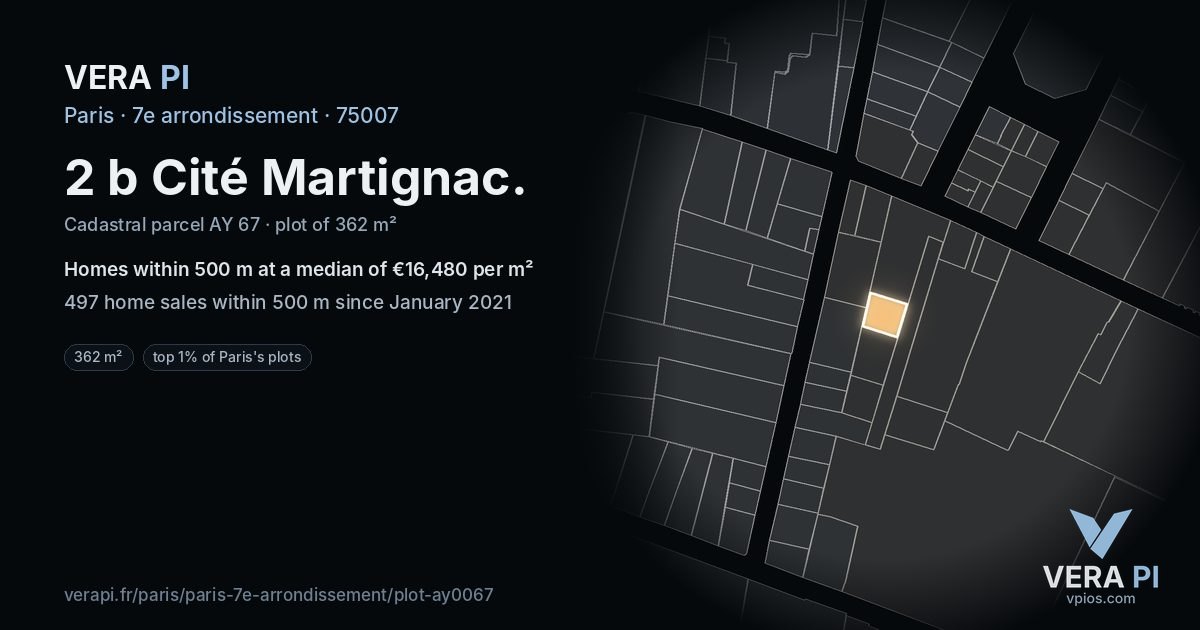 2 b Cité Martignac, 7e arrondissement at night – the plot lit, the parcels around coloured by the prices near them