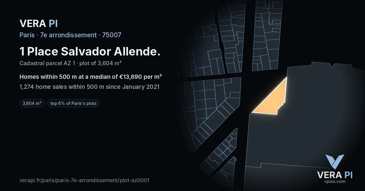 1 Place Salvador Allende, 7e arrondissement at night – the plot lit, the parcels around coloured by the prices near them