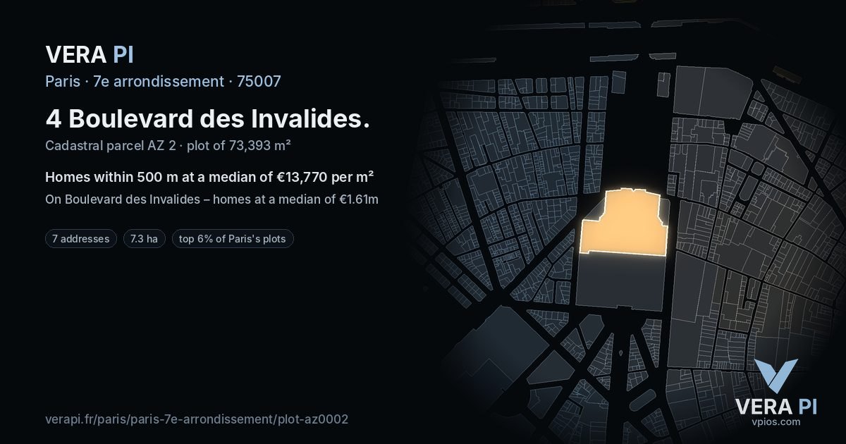 4 Boulevard des Invalides, 7e arrondissement at night – the plot lit, the parcels around coloured by the prices near them