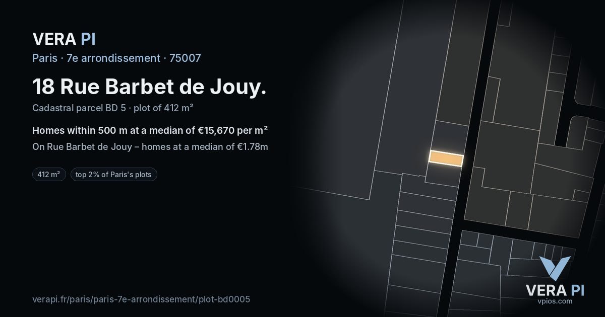 18 Rue Barbet de Jouy, 7e arrondissement at night – the plot lit, the parcels around coloured by the prices near them