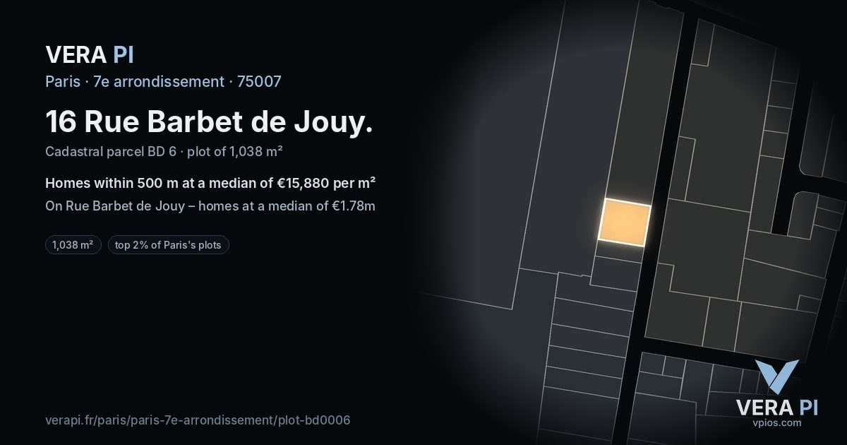 16 Rue Barbet de Jouy, 7e arrondissement at night – the plot lit, the parcels around coloured by the prices near them