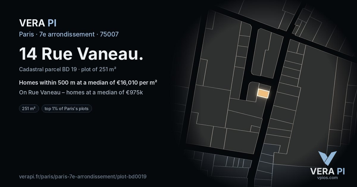 14 Rue Vaneau, 7e arrondissement at night – the plot lit, the parcels around coloured by the prices near them