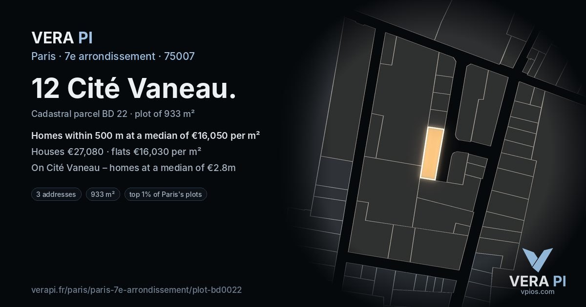 12 Cité Vaneau, 7e arrondissement at night – the plot lit, the parcels around coloured by the prices near them