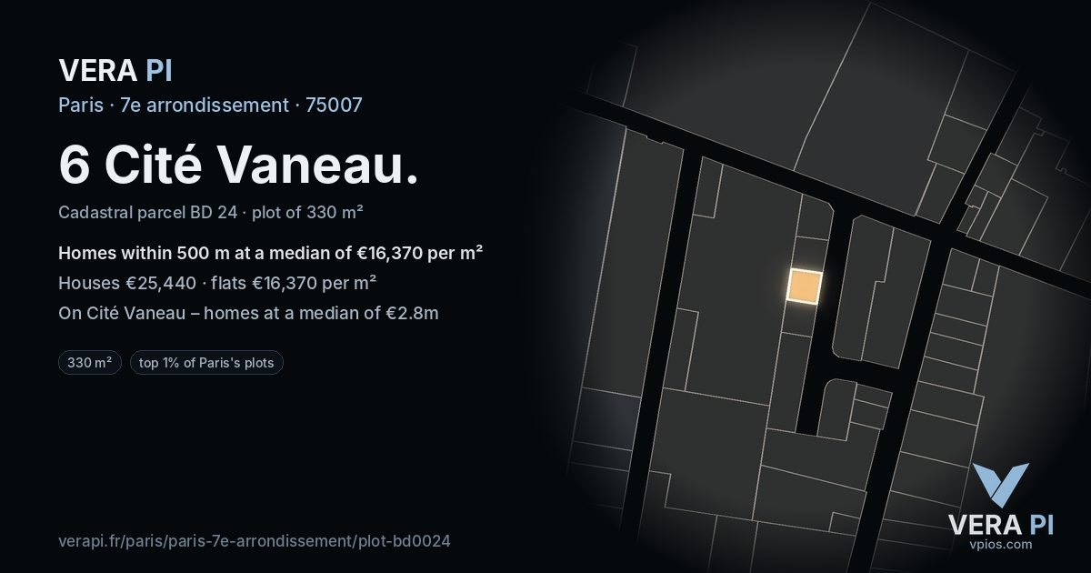 6 Cité Vaneau, 7e arrondissement at night – the plot lit, the parcels around coloured by the prices near them