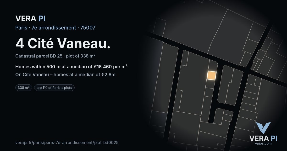 4 Cité Vaneau, 7e arrondissement at night – the plot lit, the parcels around coloured by the prices near them