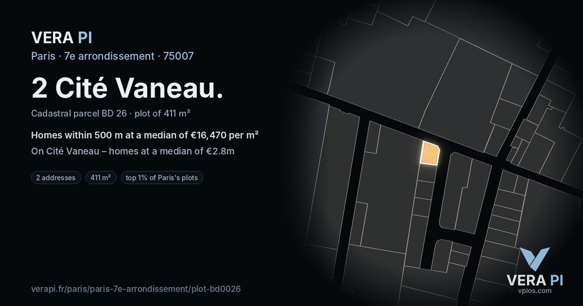 2 Cité Vaneau, 7e arrondissement at night – the plot lit, the parcels around coloured by the prices near them