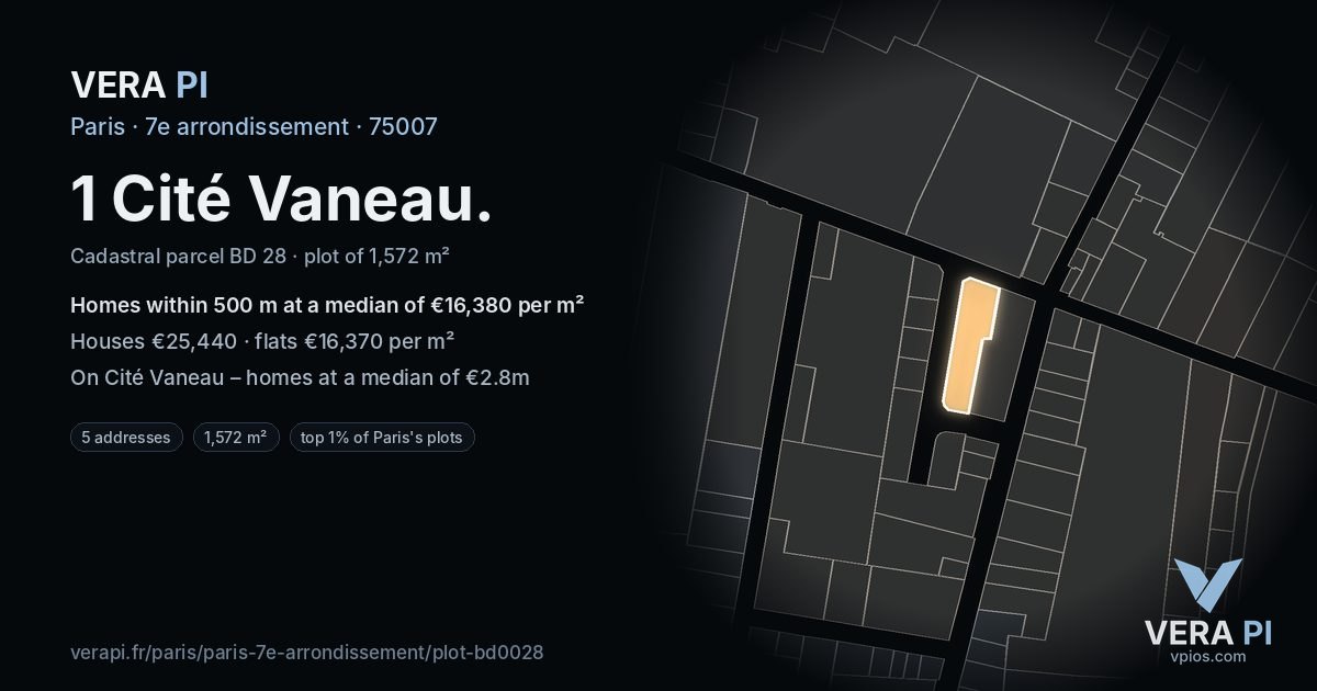 1 Cité Vaneau, 7e arrondissement at night – the plot lit, the parcels around coloured by the prices near them