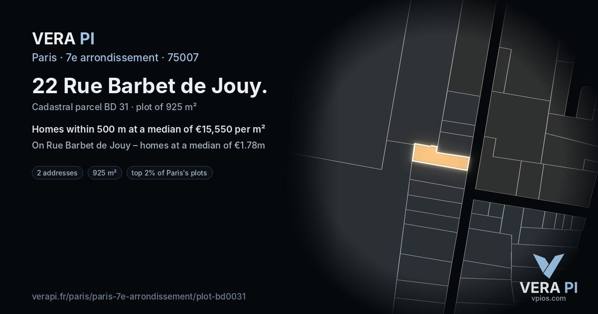 22 Rue Barbet de Jouy, 7e arrondissement at night – the plot lit, the parcels around coloured by the prices near them