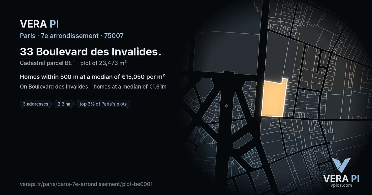 33 Boulevard des Invalides, 7e arrondissement at night – the plot lit, the parcels around coloured by the prices near them