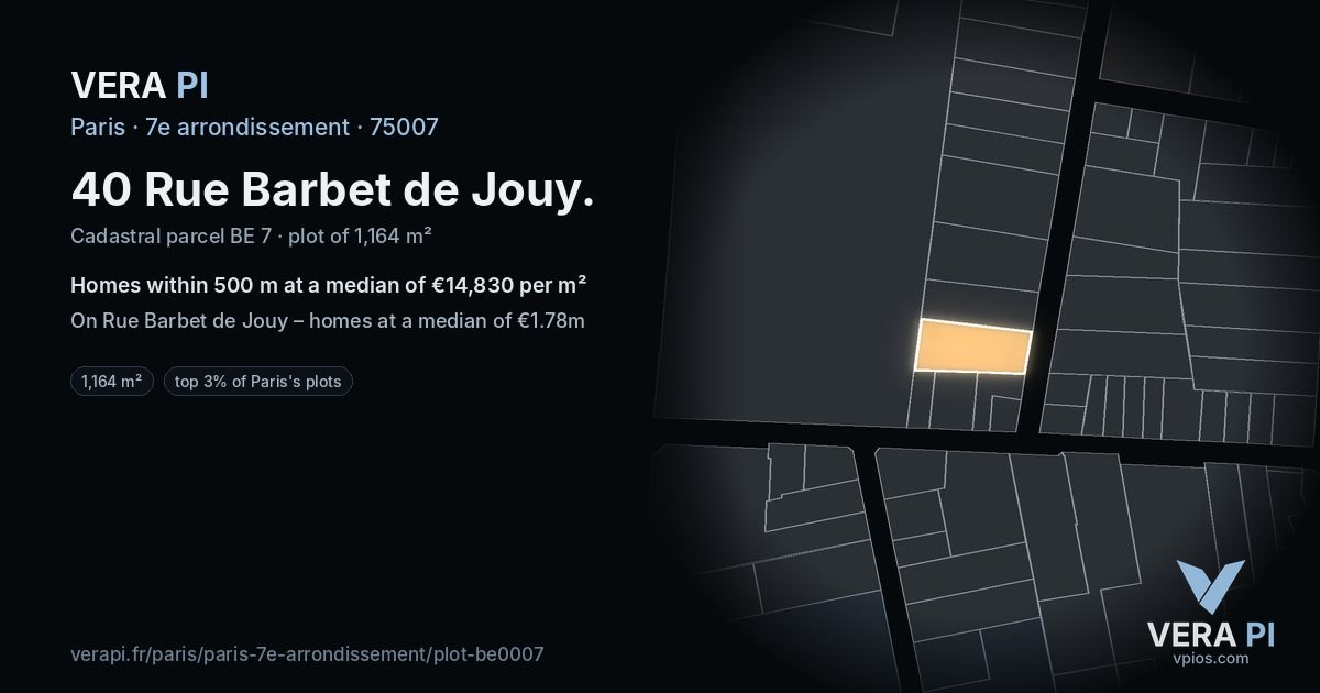 40 Rue Barbet de Jouy, 7e arrondissement at night – the plot lit, the parcels around coloured by the prices near them