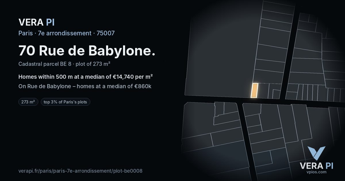 70 Rue de Babylone, 7e arrondissement at night – the plot lit, the parcels around coloured by the prices near them