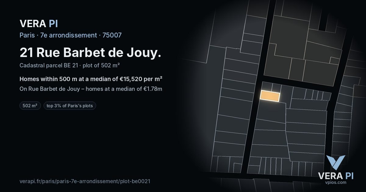 21 Rue Barbet de Jouy, 7e arrondissement at night – the plot lit, the parcels around coloured by the prices near them