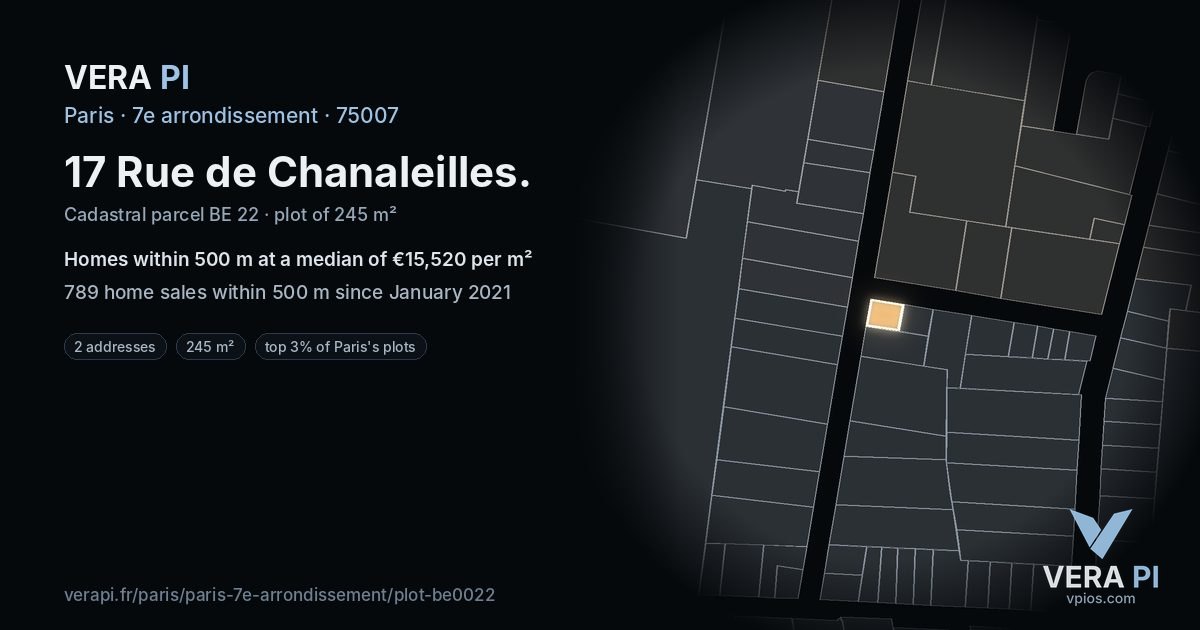 17 Rue de Chanaleilles, 7e arrondissement at night – the plot lit, the parcels around coloured by the prices near them