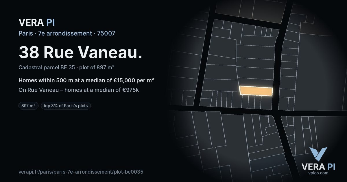 38 Rue Vaneau, 7e arrondissement at night – the plot lit, the parcels around coloured by the prices near them