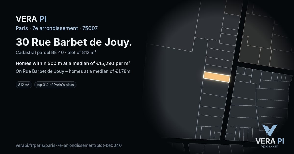 30 Rue Barbet de Jouy, 7e arrondissement at night – the plot lit, the parcels around coloured by the prices near them
