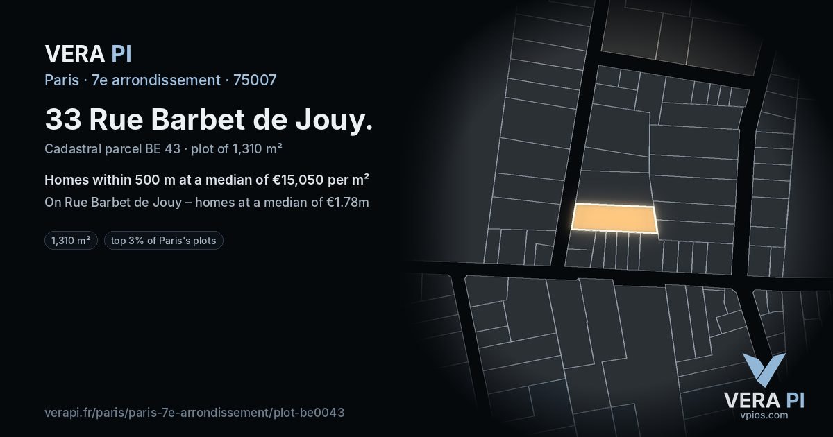 33 Rue Barbet de Jouy, 7e arrondissement at night – the plot lit, the parcels around coloured by the prices near them