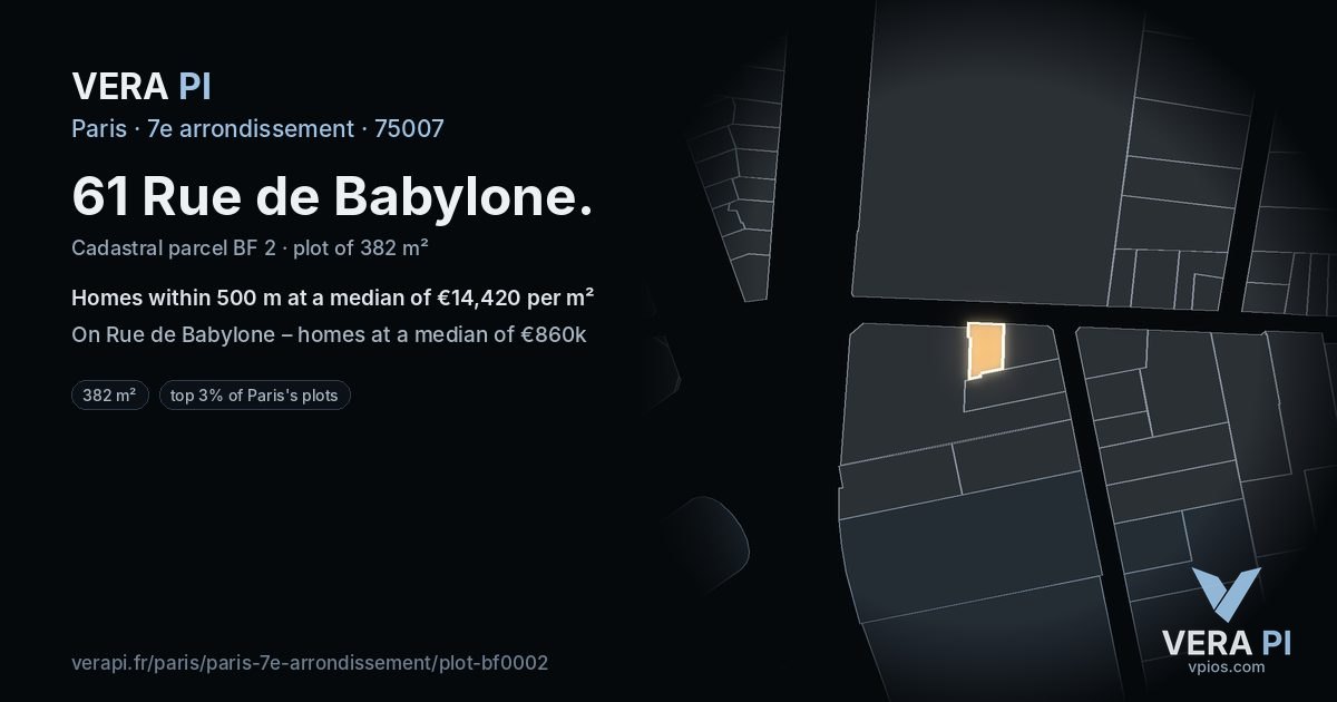 61 Rue de Babylone, 7e arrondissement at night – the plot lit, the parcels around coloured by the prices near them
