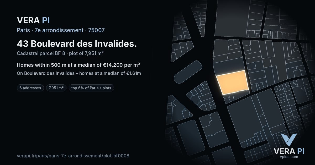 43 Boulevard des Invalides, 7e arrondissement at night – the plot lit, the parcels around coloured by the prices near them