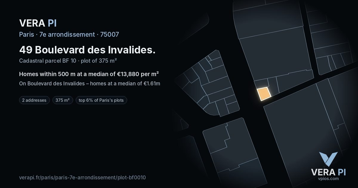 49 Boulevard des Invalides, 7e arrondissement at night – the plot lit, the parcels around coloured by the prices near them
