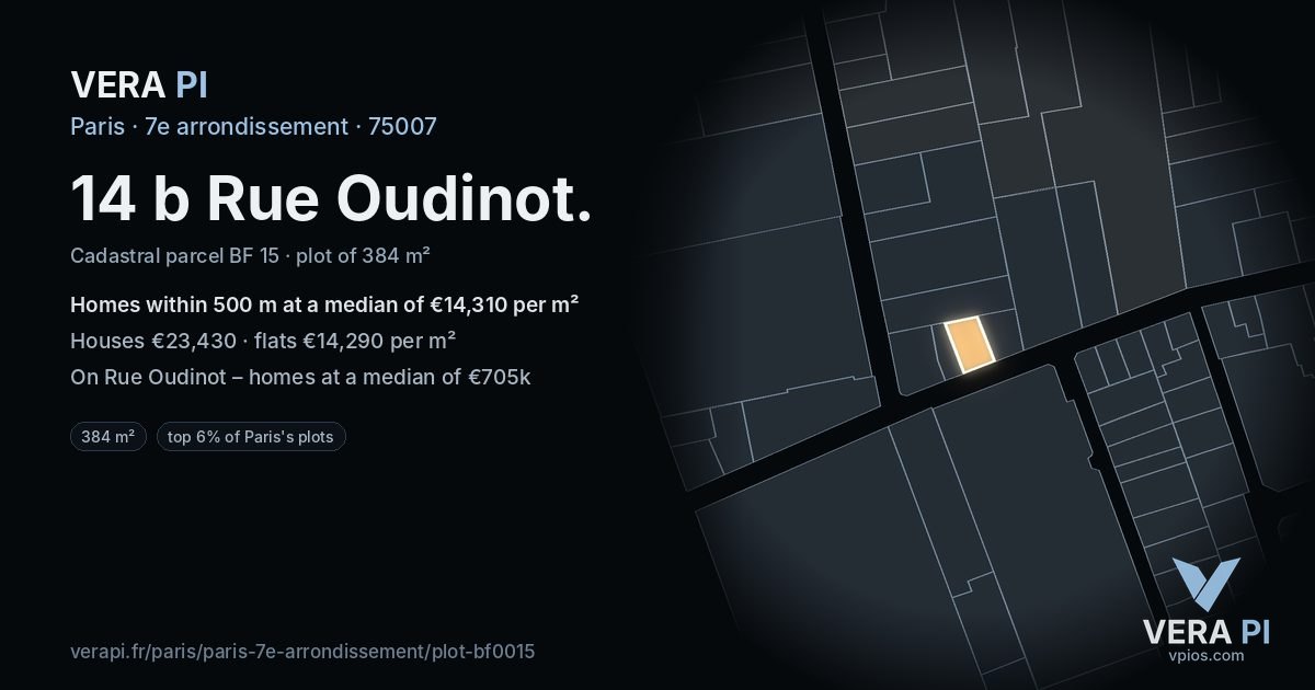 14 b Rue Oudinot, 7e arrondissement at night – the plot lit, the parcels around coloured by the prices near them