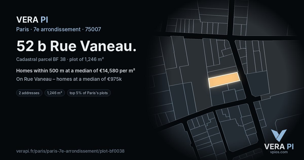 52 b Rue Vaneau, 7e arrondissement at night – the plot lit, the parcels around coloured by the prices near them