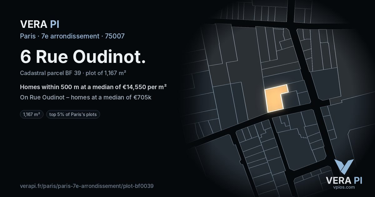6 Rue Oudinot, 7e arrondissement at night – the plot lit, the parcels around coloured by the prices near them