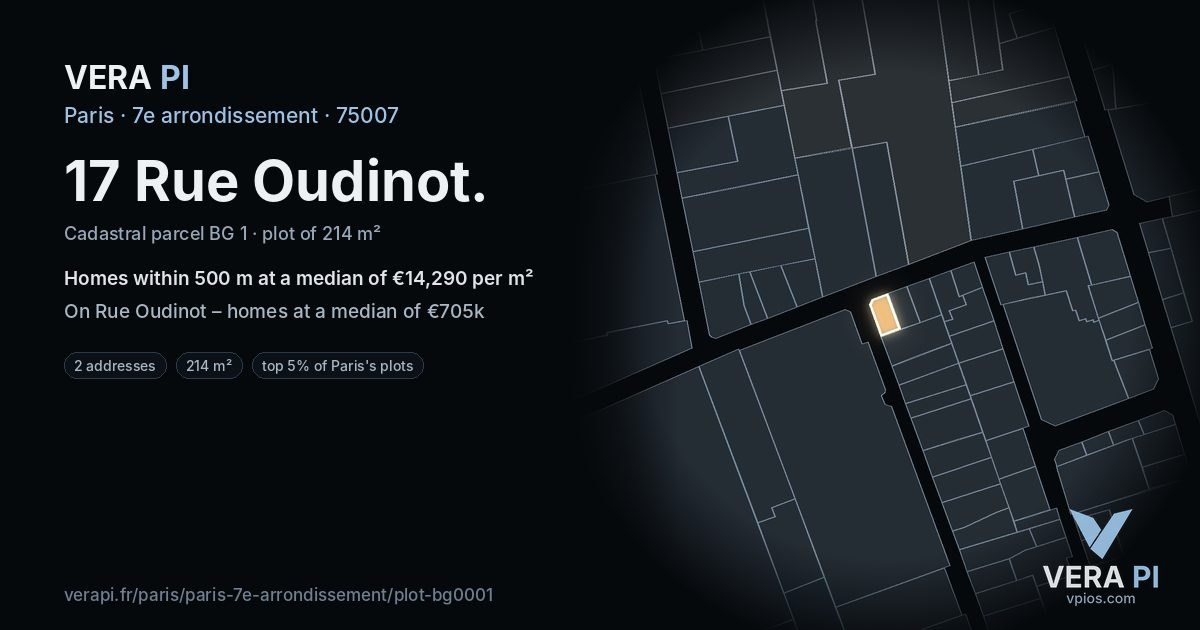 17 Rue Oudinot, 7e arrondissement at night – the plot lit, the parcels around coloured by the prices near them