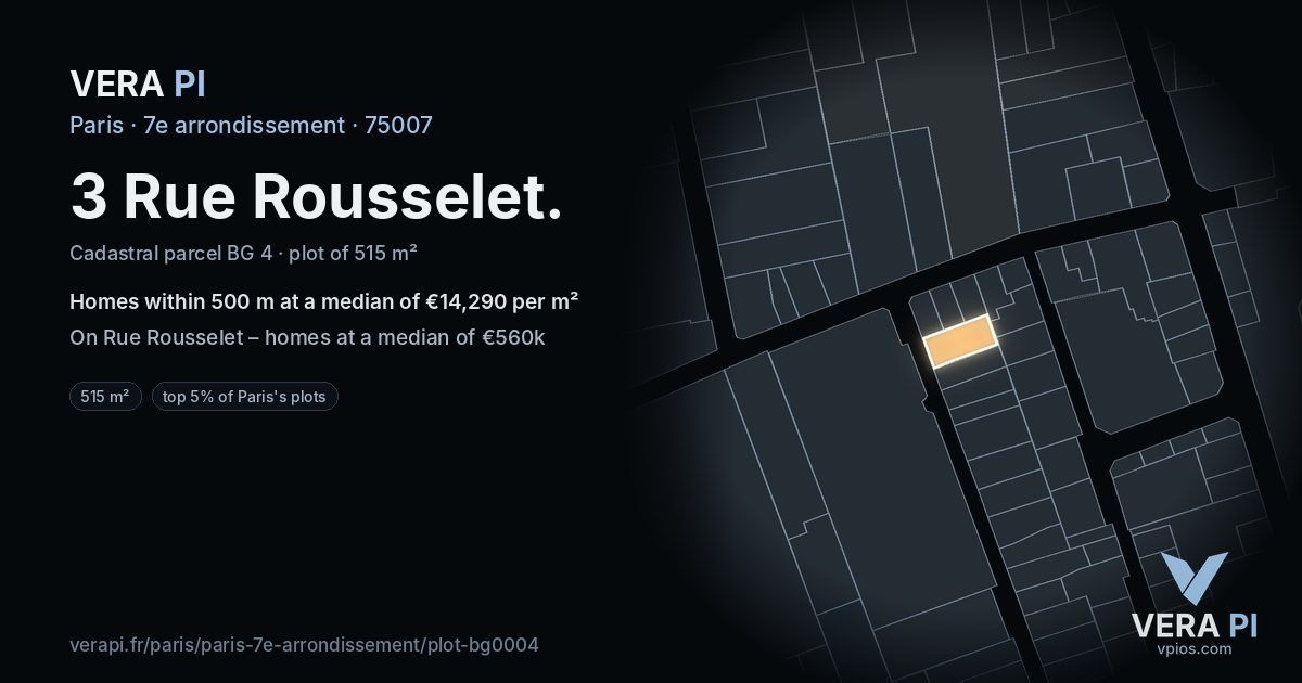 3 Rue Rousselet, 7e arrondissement at night – the plot lit, the parcels around coloured by the prices near them
