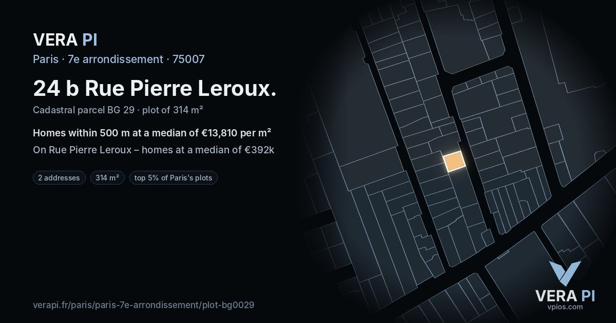 24 b Rue Pierre Leroux, 7e arrondissement at night – the plot lit, the parcels around coloured by the prices near them