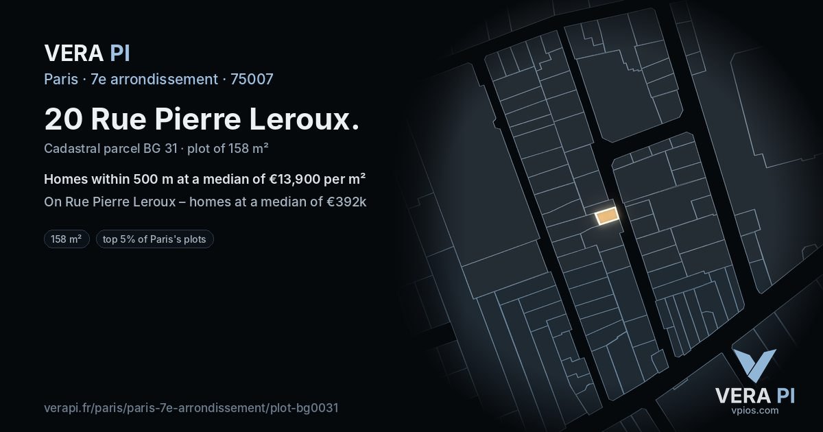 20 Rue Pierre Leroux, 7e arrondissement at night – the plot lit, the parcels around coloured by the prices near them