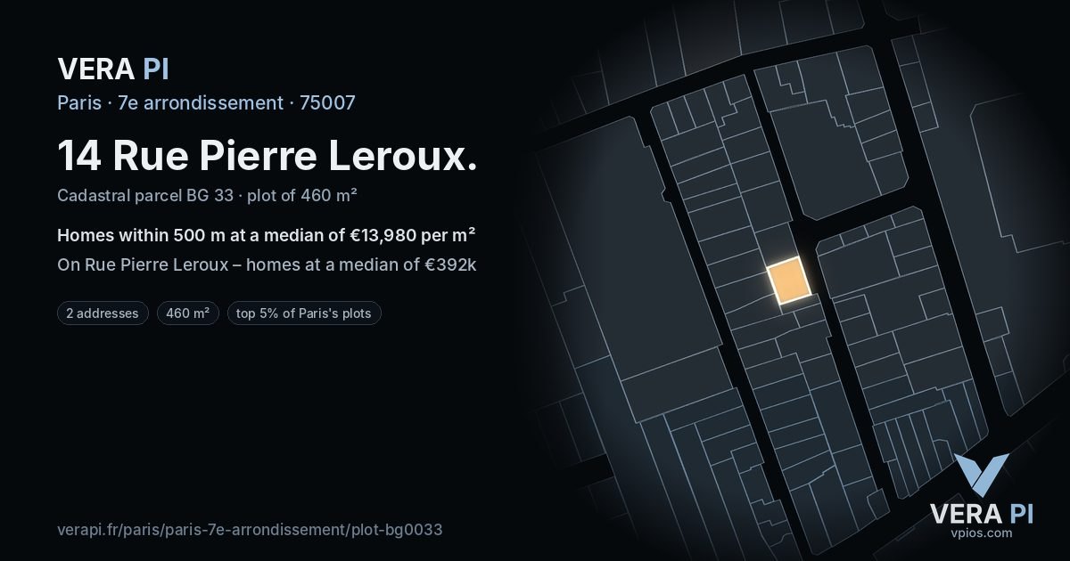 14 Rue Pierre Leroux, 7e arrondissement at night – the plot lit, the parcels around coloured by the prices near them