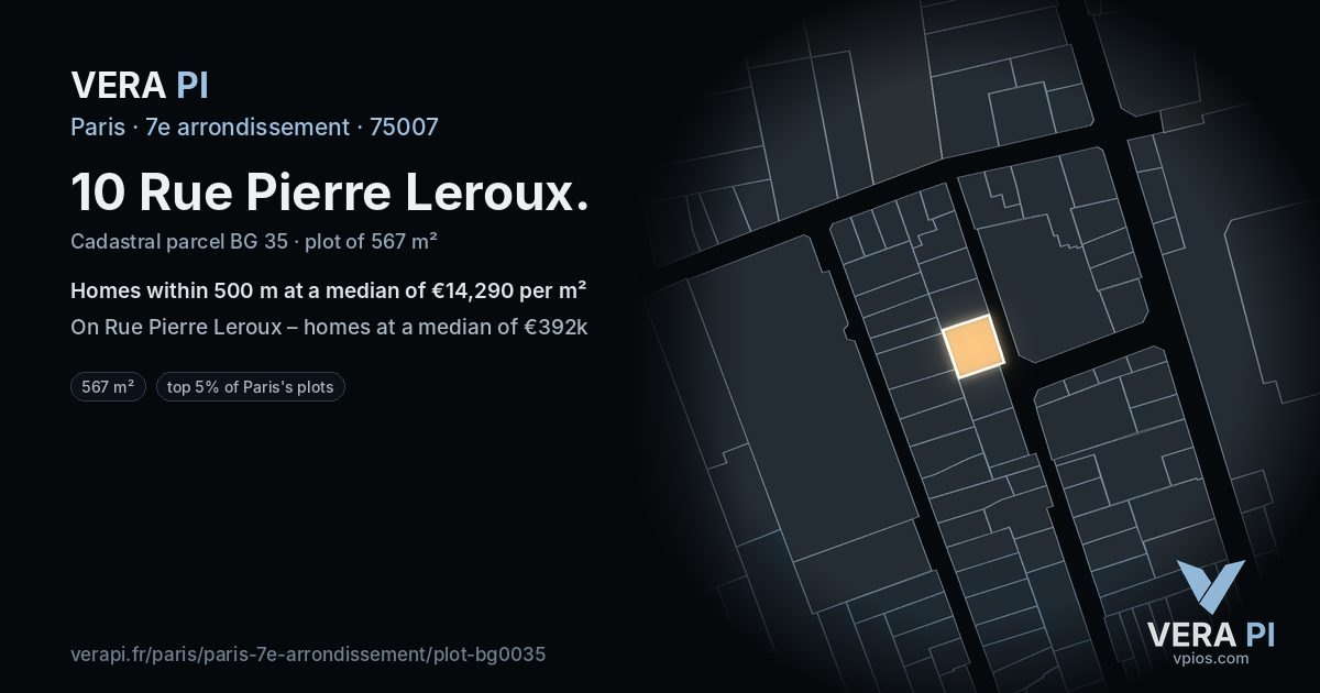 10 Rue Pierre Leroux, 7e arrondissement at night – the plot lit, the parcels around coloured by the prices near them