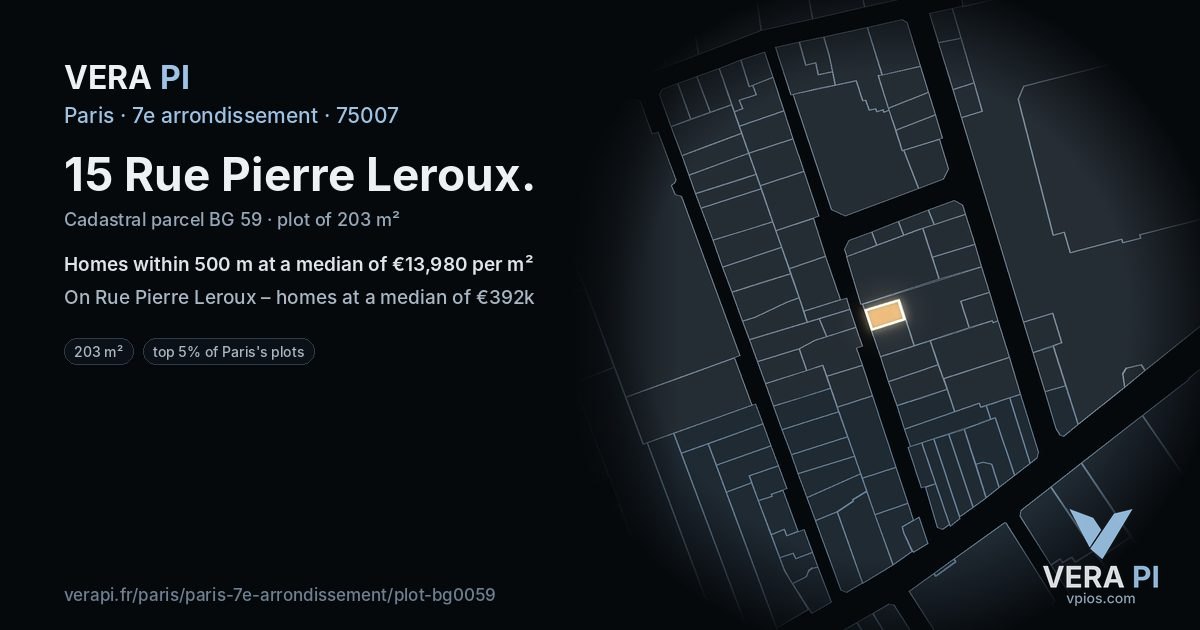 15 Rue Pierre Leroux, 7e arrondissement at night – the plot lit, the parcels around coloured by the prices near them