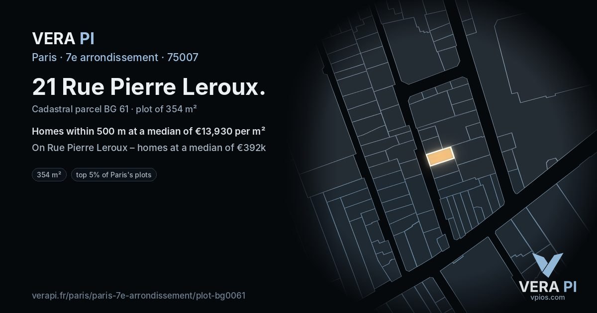 21 Rue Pierre Leroux, 7e arrondissement at night – the plot lit, the parcels around coloured by the prices near them