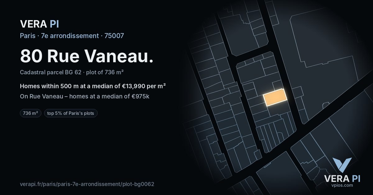 80 Rue Vaneau, 7e arrondissement at night – the plot lit, the parcels around coloured by the prices near them