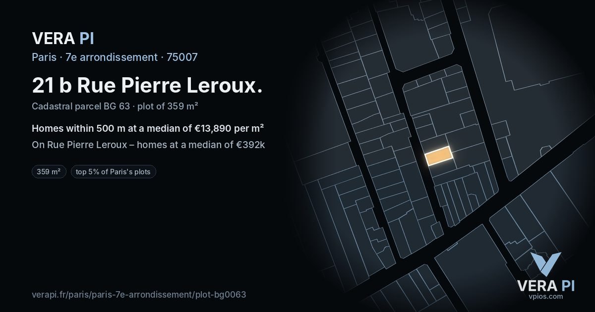 21 b Rue Pierre Leroux, 7e arrondissement at night – the plot lit, the parcels around coloured by the prices near them