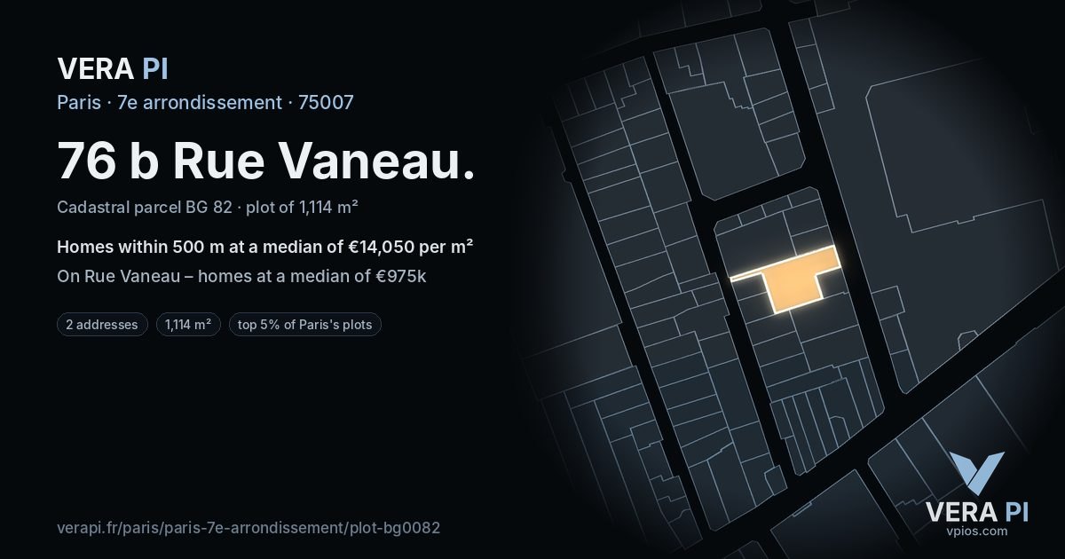 76 b Rue Vaneau, 7e arrondissement at night – the plot lit, the parcels around coloured by the prices near them