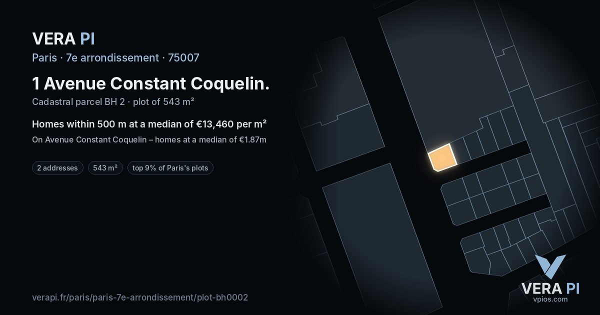 1 Avenue Constant Coquelin, 7e arrondissement at night – the plot lit, the parcels around coloured by the prices near them