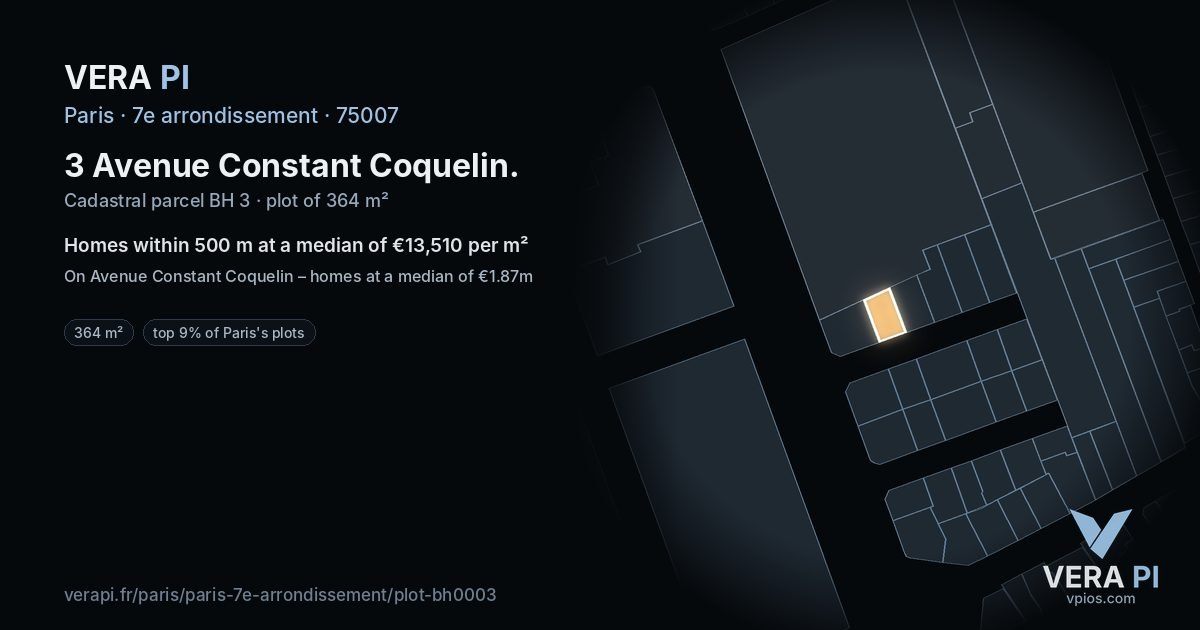 3 Avenue Constant Coquelin, 7e arrondissement at night – the plot lit, the parcels around coloured by the prices near them