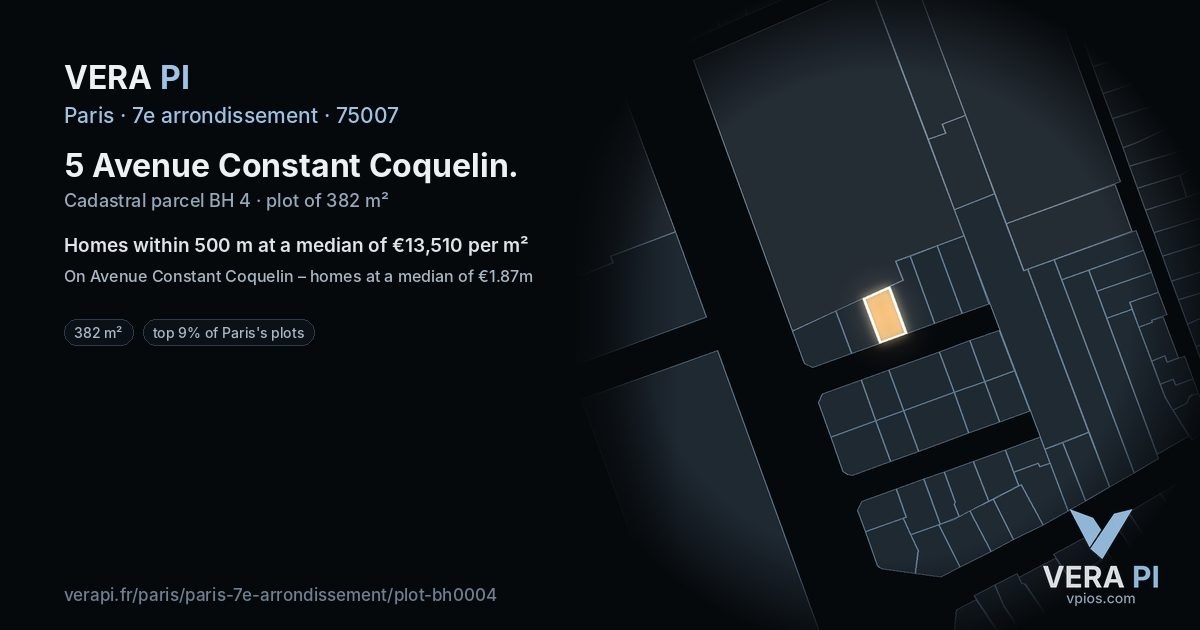 5 Avenue Constant Coquelin, 7e arrondissement at night – the plot lit, the parcels around coloured by the prices near them