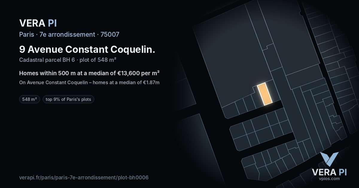 9 Avenue Constant Coquelin, 7e arrondissement at night – the plot lit, the parcels around coloured by the prices near them