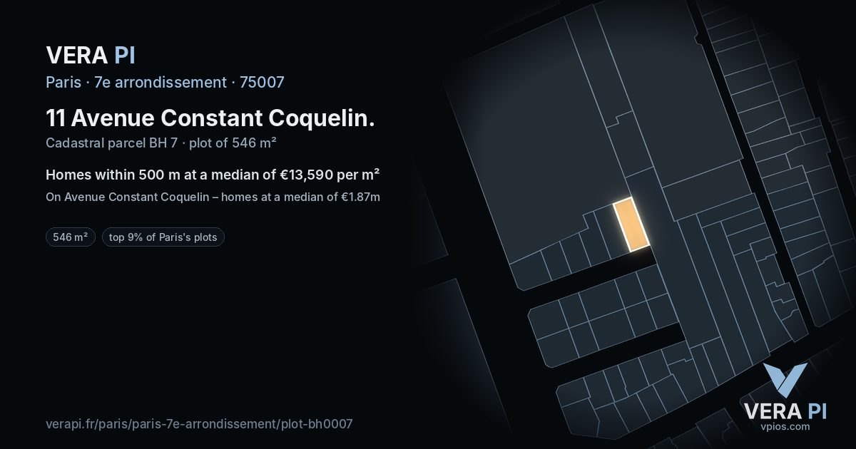 11 Avenue Constant Coquelin, 7e arrondissement at night – the plot lit, the parcels around coloured by the prices near them