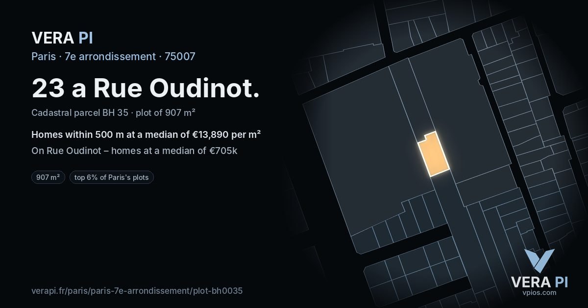 23 a Rue Oudinot, 7e arrondissement at night – the plot lit, the parcels around coloured by the prices near them