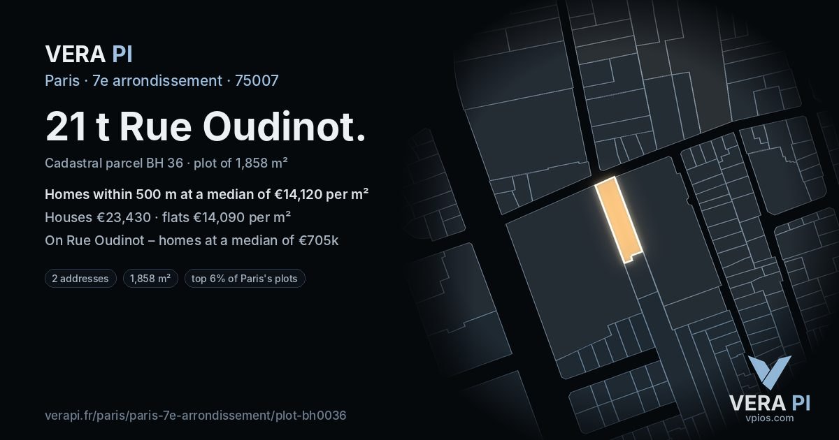 21 t Rue Oudinot, 7e arrondissement at night – the plot lit, the parcels around coloured by the prices near them