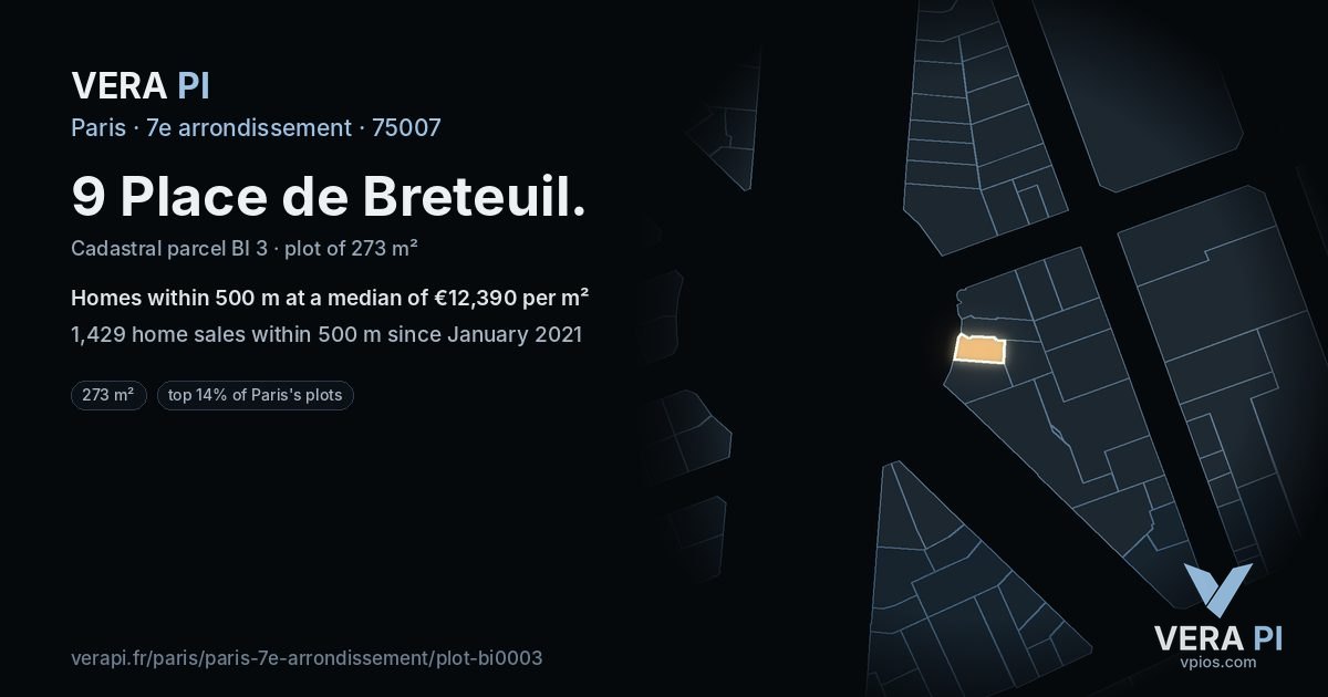 9 Place de Breteuil, 7e arrondissement at night – the plot lit, the parcels around coloured by the prices near them