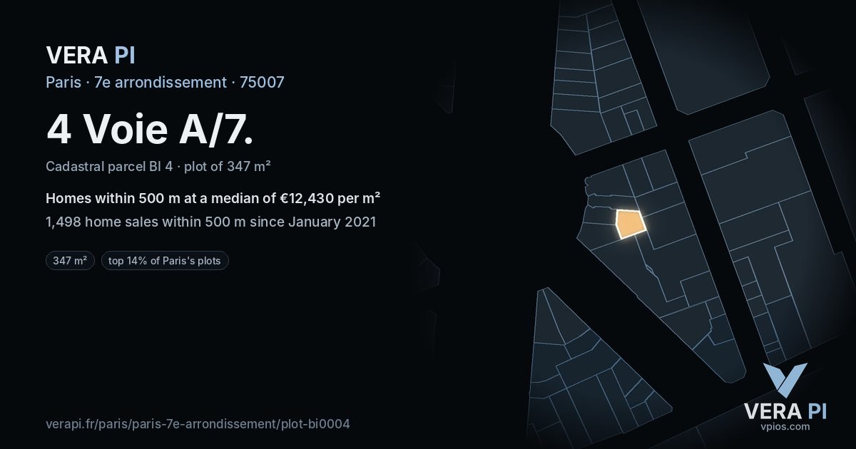 4 Voie A/7, 7e arrondissement at night – the plot lit, the parcels around coloured by the prices near them