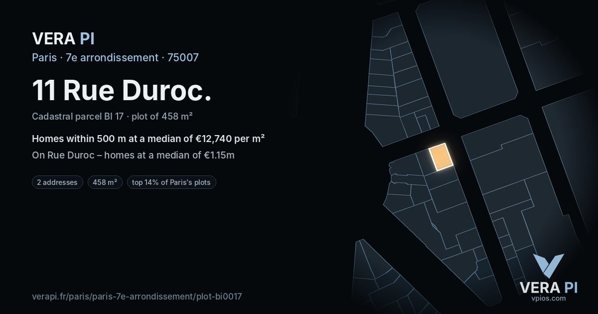 11 Rue Duroc, 7e arrondissement at night – the plot lit, the parcels around coloured by the prices near them