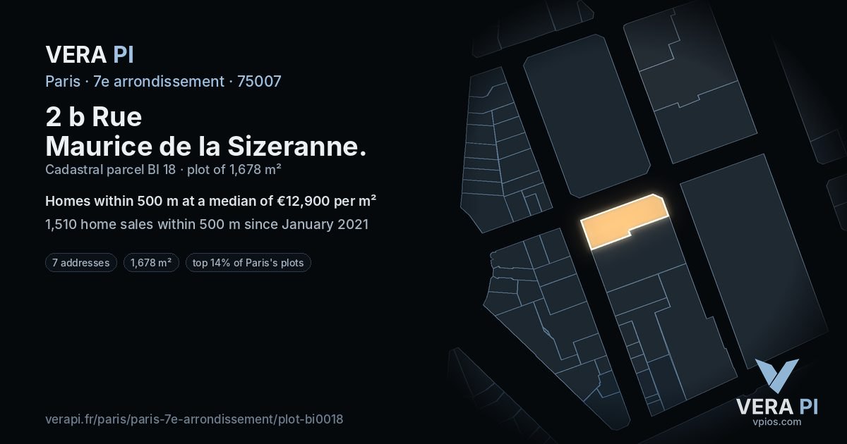 2 b Rue Maurice de la Sizeranne, 7e arrondissement at night – the plot lit, the parcels around coloured by the prices near them