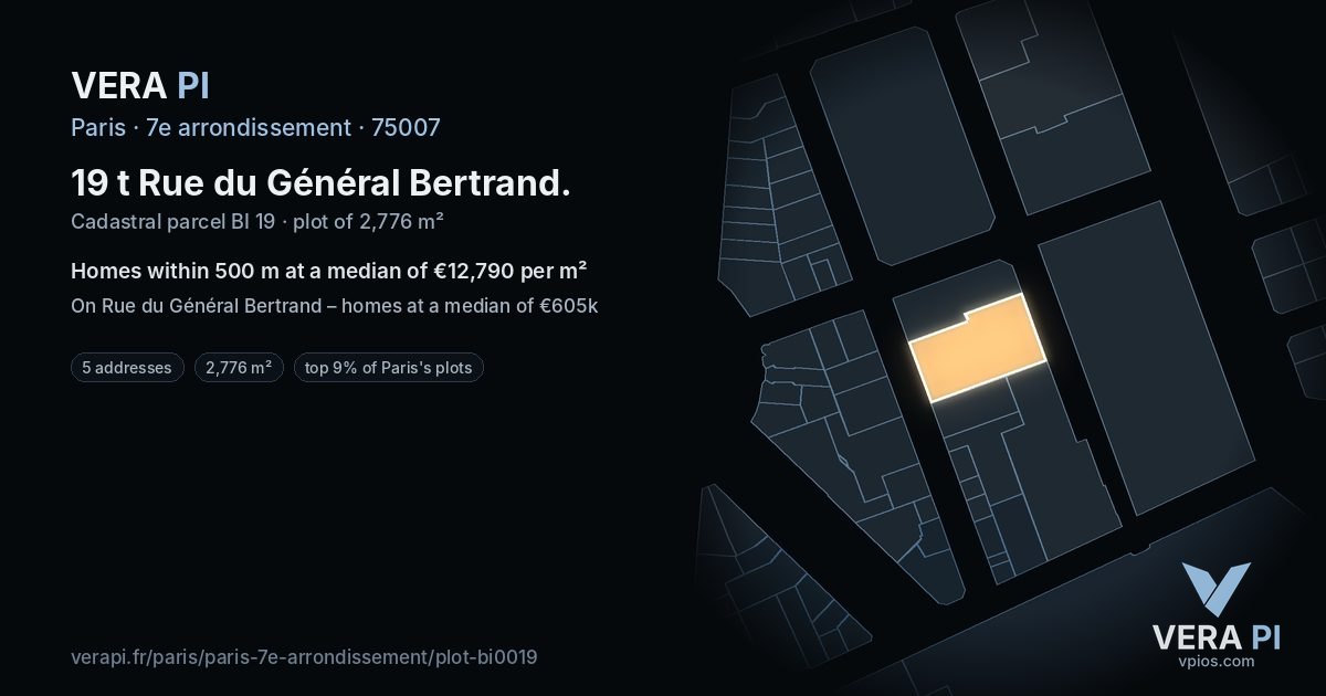 19 t Rue du Général Bertrand, 7e arrondissement at night – the plot lit, the parcels around coloured by the prices near them