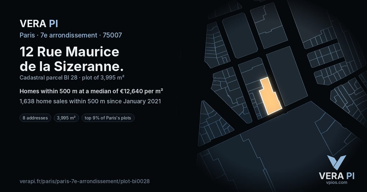 12 Rue Maurice de la Sizeranne, 7e arrondissement at night – the plot lit, the parcels around coloured by the prices near them